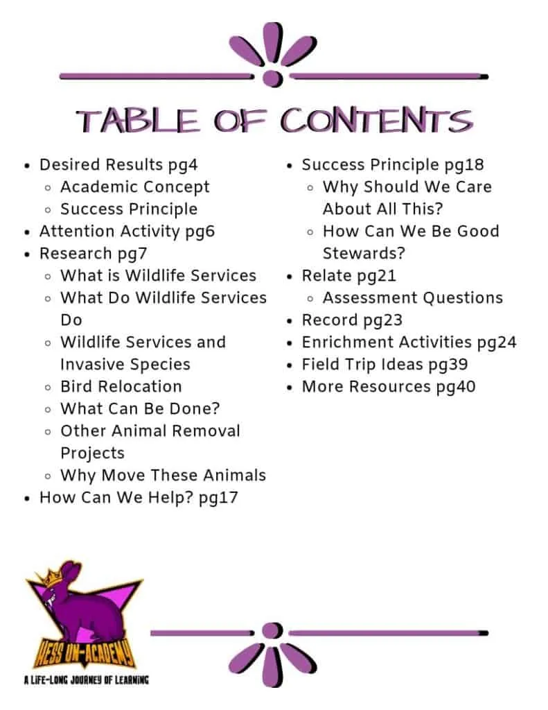 Homeschool Service Project with the Wildlife Services 4 Wildlife Services Field Trip Curriculum Table of Contents