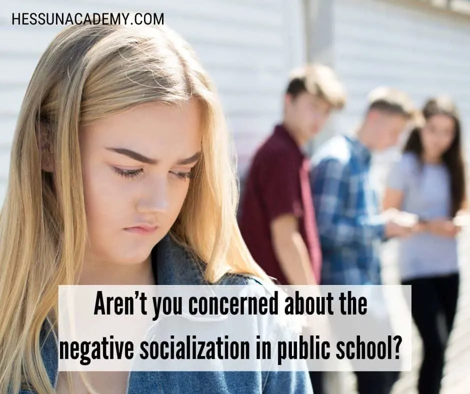 The Best Funny Homeschool Quotes and Memes (2025 Update) 46 Blonde girl looking sad and peer pressure teens in the background for a reversed homeschool questions quote.