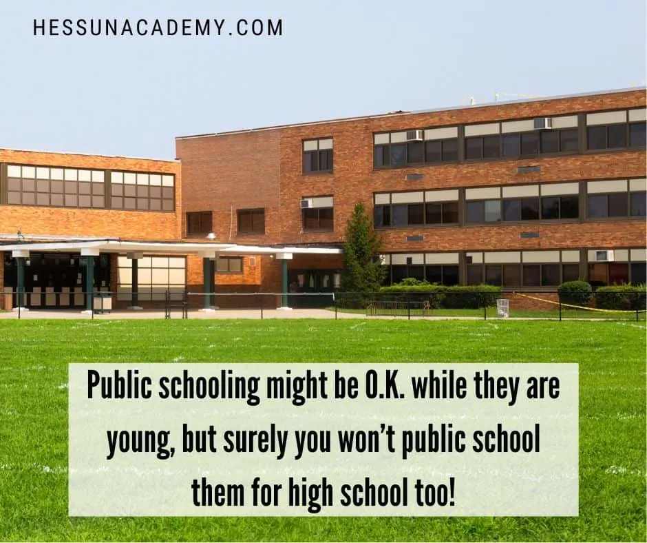 The Best Funny Homeschool Quotes and Memes (2025 Update) 49 Public high school building and a green lawn for a funny homeschool quote backdrop