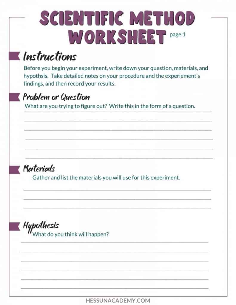 Scientific Method Worksheet Elementary