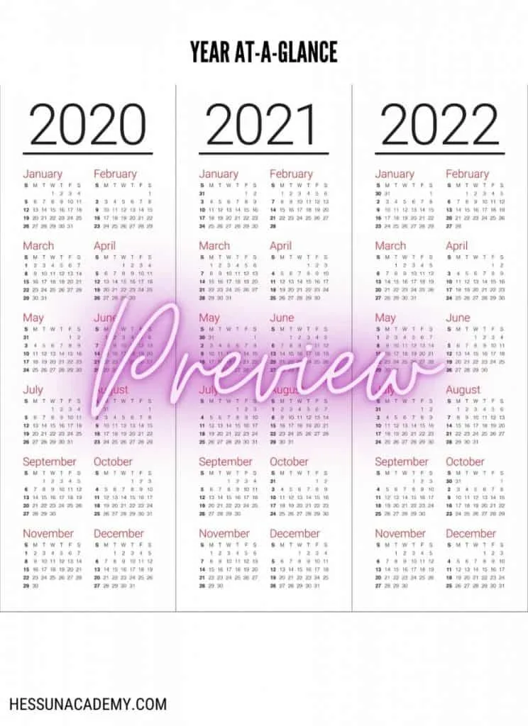 Homeschooling Schedule Ideas: Block, Loop, Checklist, & More 4 Year at a glance calendar for 2020, 2021, and 2022 for an ideal homeschool schedule