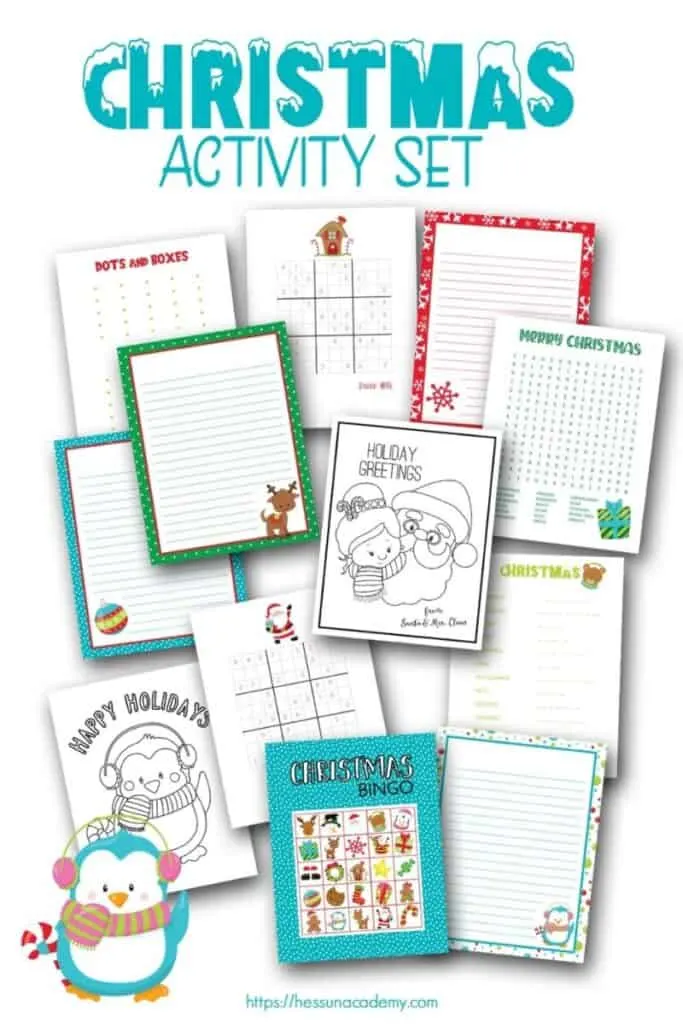 Educational Christmas Activity Pack 1 Printable Educational Christmas Activyt Pack featuring coloring pages, sudoku, tic tac toe, and more