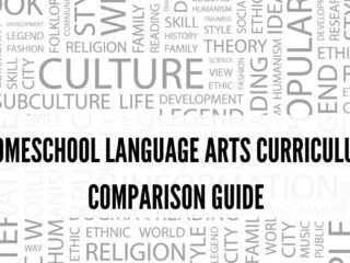collection of words depicting homeschool language arts curriculum lessons and guides