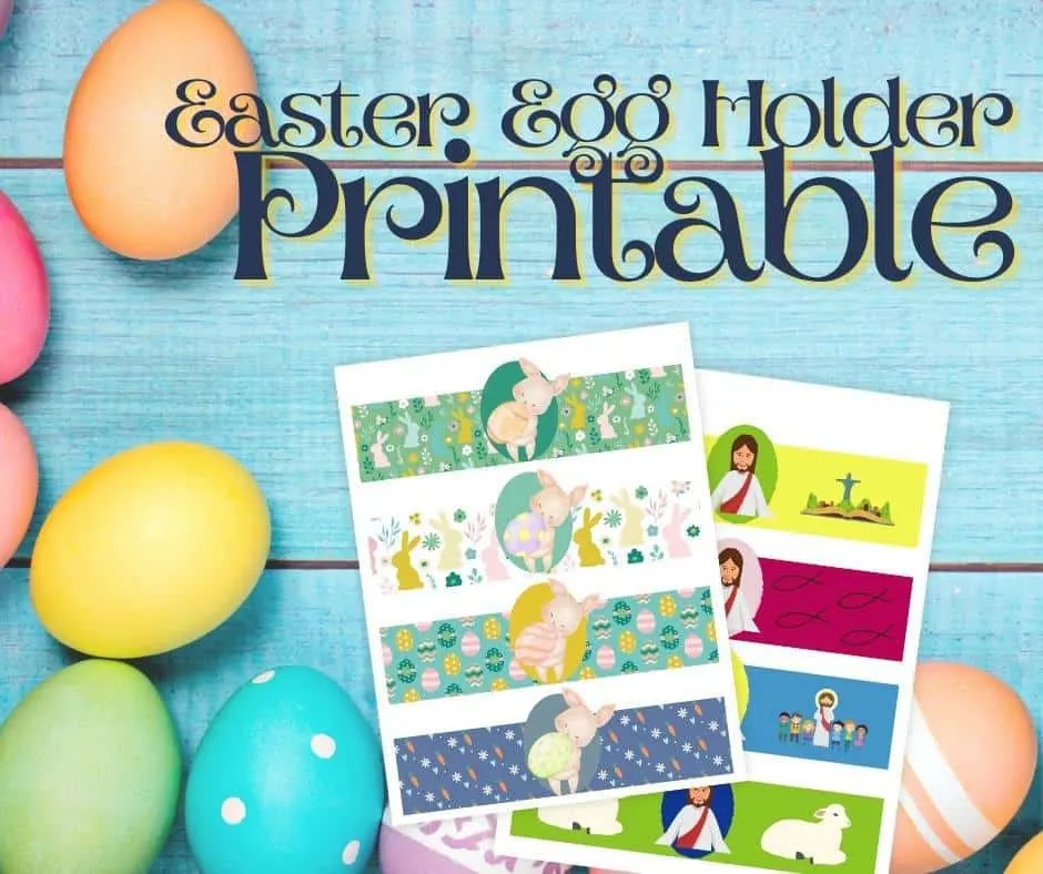 Free Easter Printables For Kids to Enjoy 9 Easter eggs on a blue background with free Easter egg holder printables