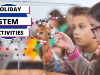 kids building a model for a holiday stem activity