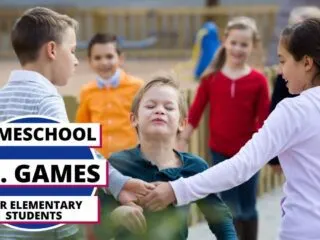 elementary kids playing the p.e. game red rover