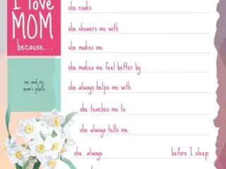 free Mother's Day printable for kids to fill out the things they love about Mom
