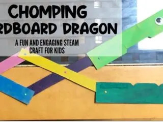 close up of a chomping cardboard dragon STEAM craft