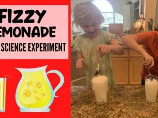 two kids mixing their fizzy lemonade edible science experiment