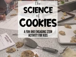 different cookies and worksheets laid out on the counter for a science of cookies STEM activity