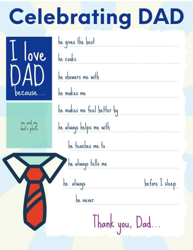 Free Printable All About Dad Card 20 free celebrating Dad Father's Day printable