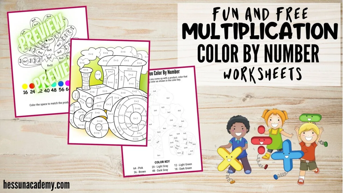 Homeschool Help with Hess UnAcademy 17 animated kids with times tables signs dancing by multiplication color by number worksheets