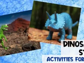 plastic dinosaurs being used for fun dinosaur stem activities for kids
