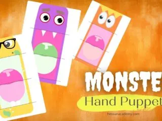Preview of three cute monster hand puppet Halloween printables