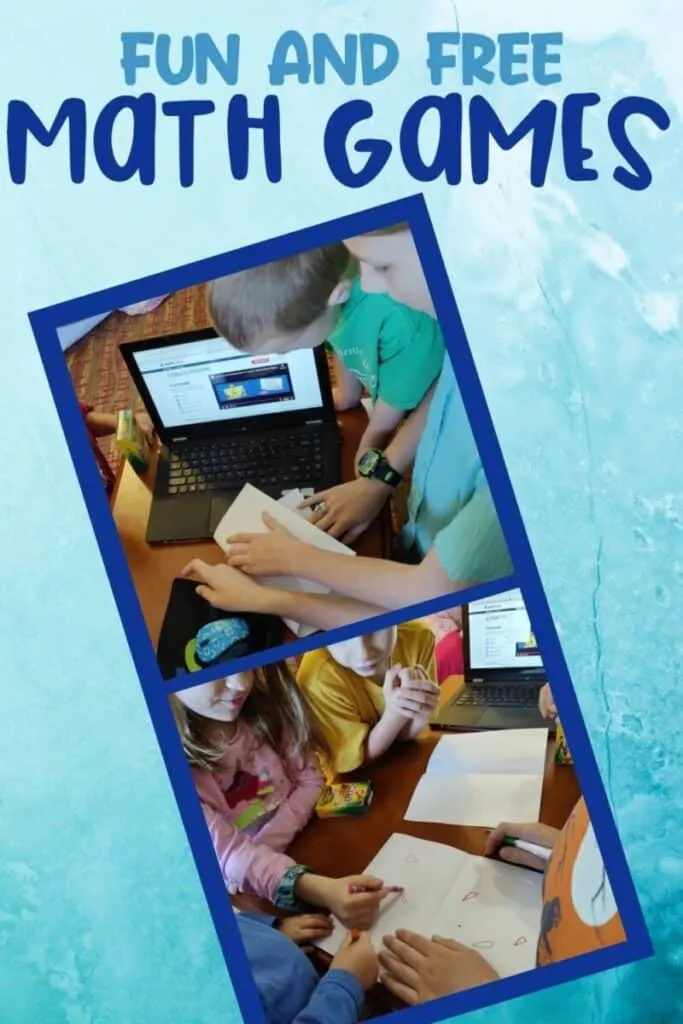 29+ Fun and Free Math Games for Kids 3 homeschooled kids gathered around a table playing free math games from Beast Academy Playground