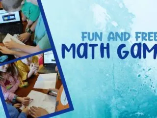 homeschooled kids gathered around a table playing free math games from Beast Academy Playground