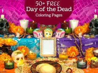Ofrenda and Day of the Dead coloring pages and sugar skull decorations
