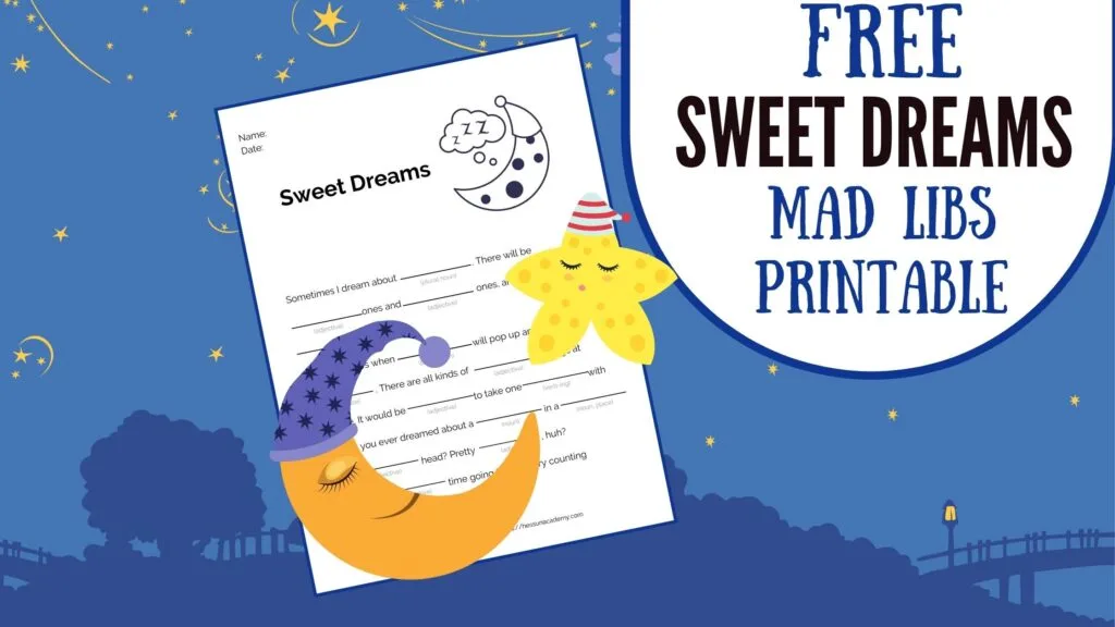 Free Sweet Dreams Sleepover Mad Libs Printable Template 1 preview of the free Sweet Dreams Sleepover Mad Libs printable