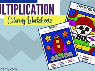 preview of free multiplication coloring worksheets for printing