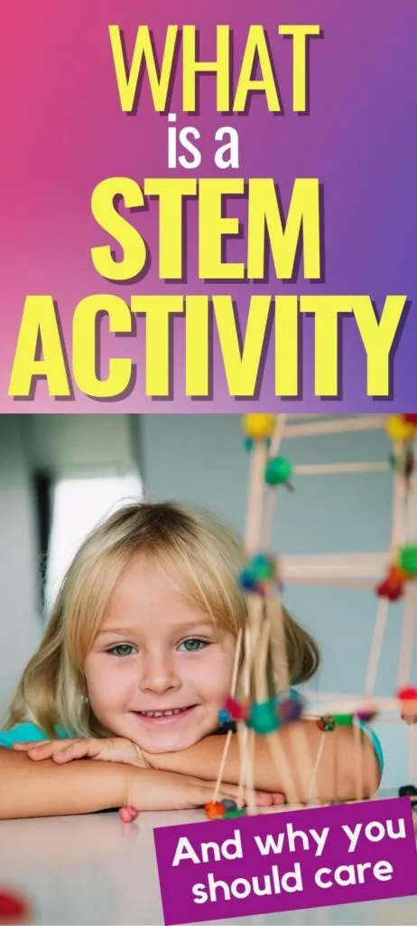 What Is A STEM Activity? 3 little girl by a toothpick structure asking herself what is a STEM activity