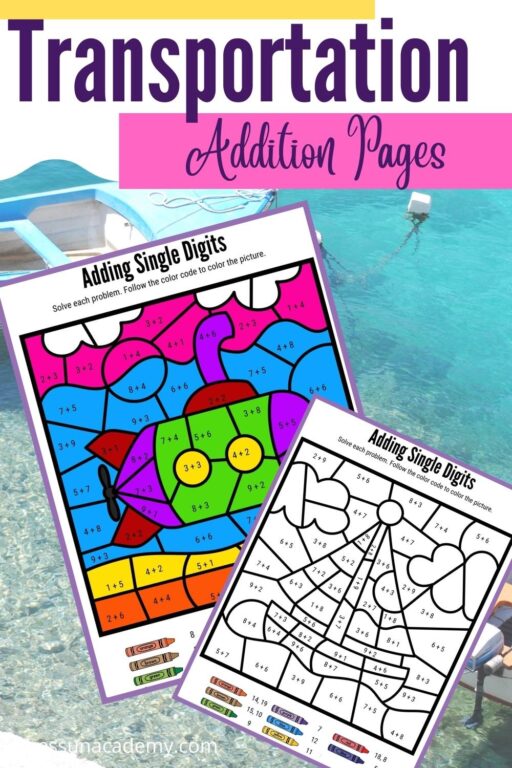 Transportation Addition Color By Number Worksheets - Hess UnAcademy