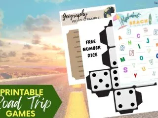 preview of some free printable road trip games with a road scene