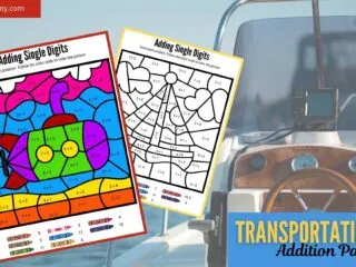 preview of the free printable transportation addition color by number worksheets
