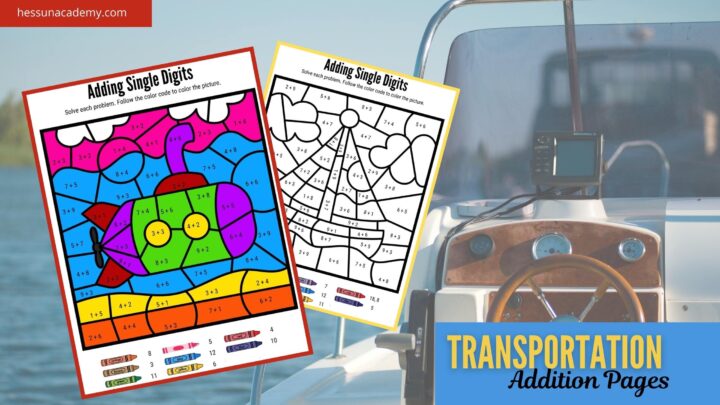 Transportation Addition Color By Number Worksheets - Hess UnAcademy