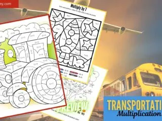 preview of the free transportation multiplication color by number pages