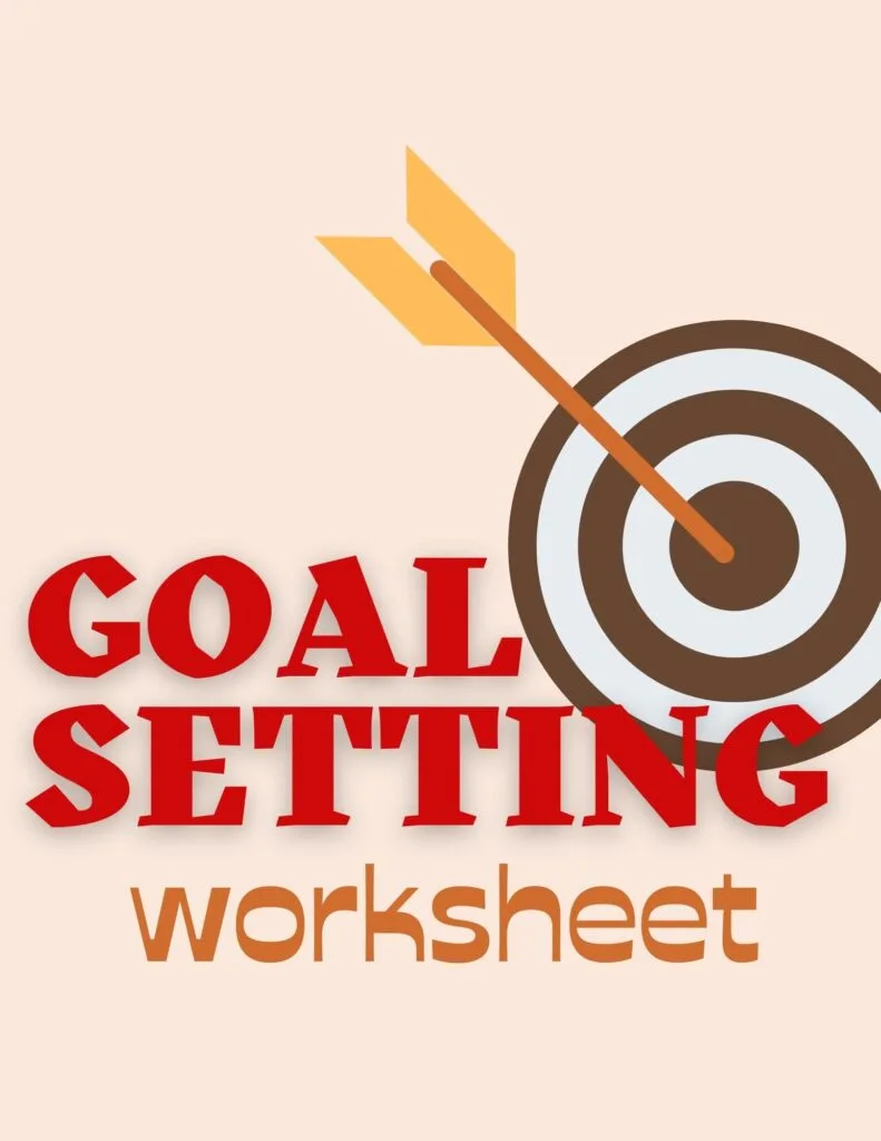 Free Goal Setting Worksheets 4 red goal setting worksheet words next to a target with a golden arrow in the center