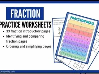 preview of the fraction practice worksheets