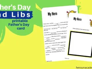 preview of the free Father's Day Mad Lib card with a yellow and green background