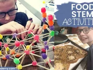 little boy building a toothpick bridge as part of some food stem activities