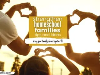 happy families smiling and making heart hands with the caption strengthen homeschool family ideas