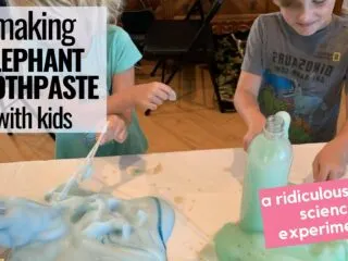 two kids enjoying a fun Elephant Toothpaste experiment