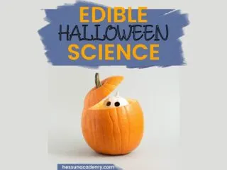 ghost peeking from a pumpkin for an edible Halloween science experiment