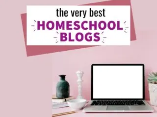 laptop with pink background under the banner The Best Homeschooling Blogs