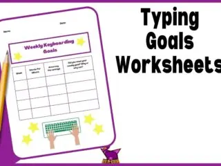 preview of the typing goals printable worksheets with a table graph and rows for WPM, goals, accuracy, and more all in black and white