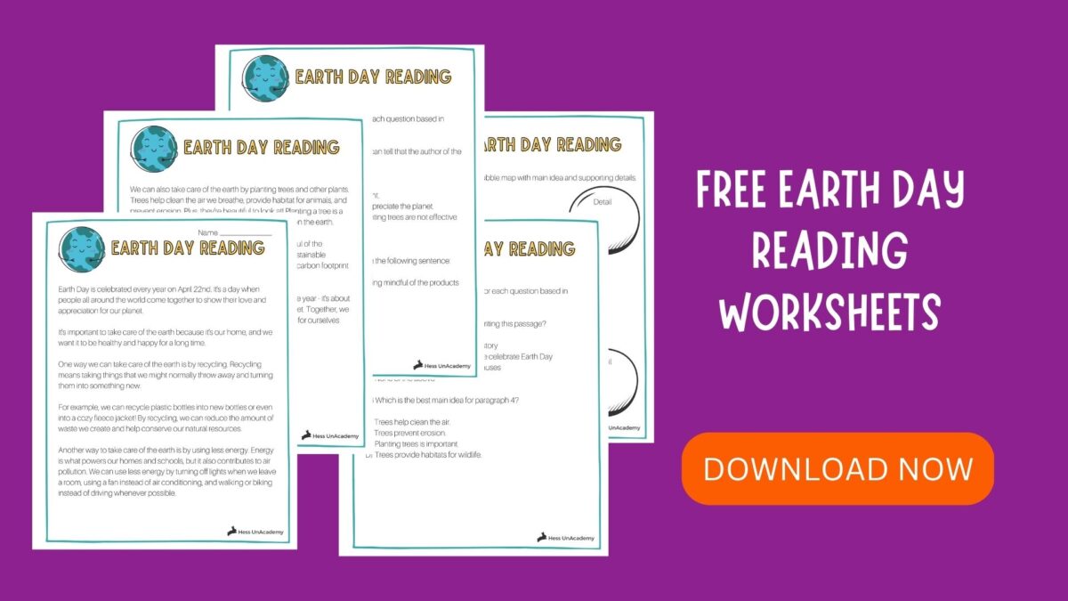 Free Printable Earth Day Reading Comprehension Worksheets - Hess UnAcademy