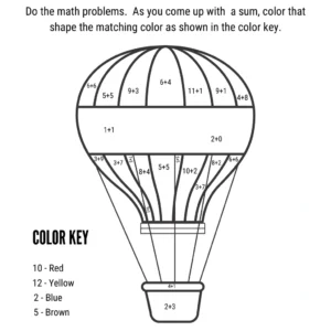 Addition Color by Number Hot Air Balloon version 1
