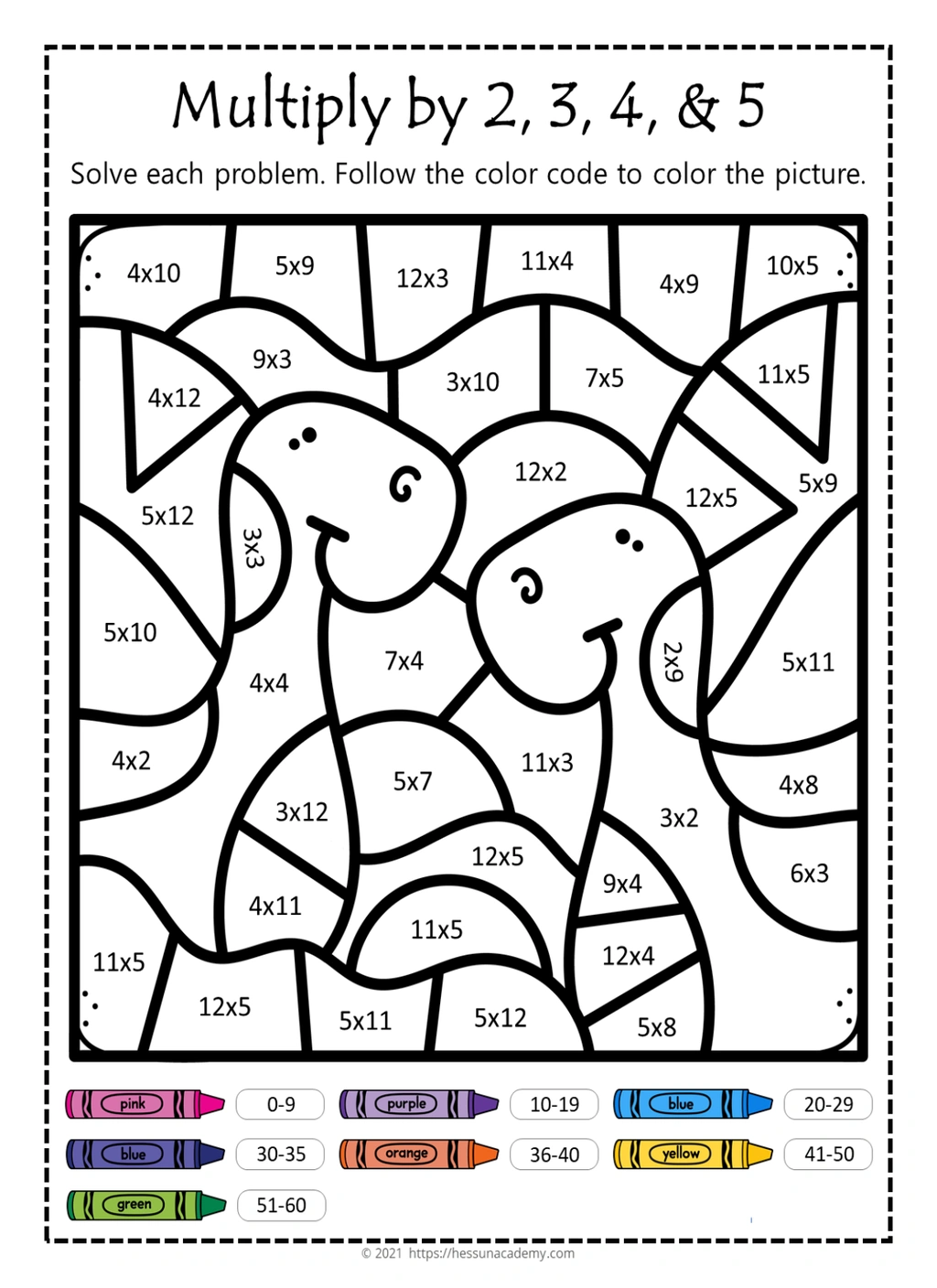 Dinosaur Multiplication Color by Number Worksheet Bundle 4 Dinosaur Multiplication Color by Number Worksheet Bundle - Image 4
