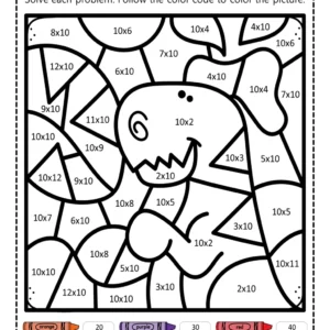 Dinosaur Multiplication Color by Number Worksheet Bundle