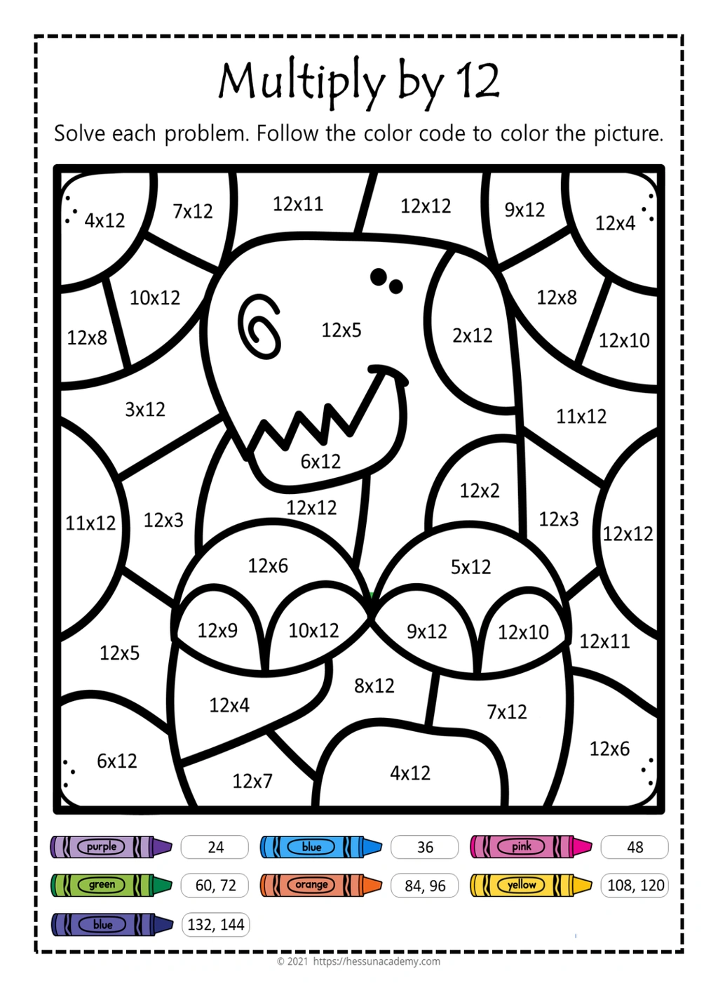 Dinosaur Multiplication Color by Number Worksheet Bundle 3 Dinosaur Multiplication Color by Number Worksheet Bundle - Image 3