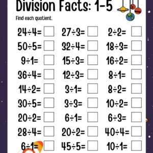 Division Worksheets Solar System Theme