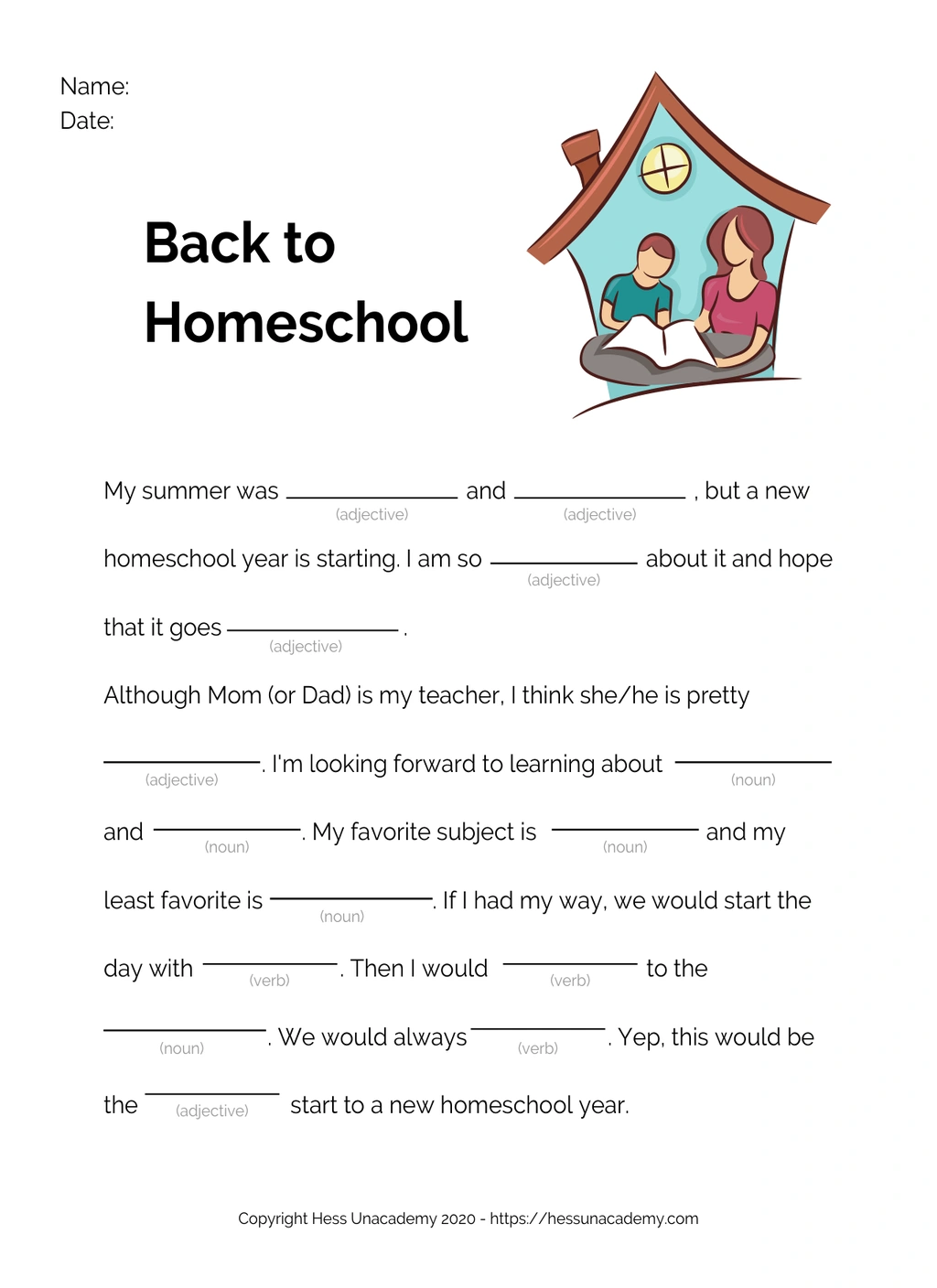Fill in the Blank Back to Homeschool 1 Fill in the Blank Back to Homeschool