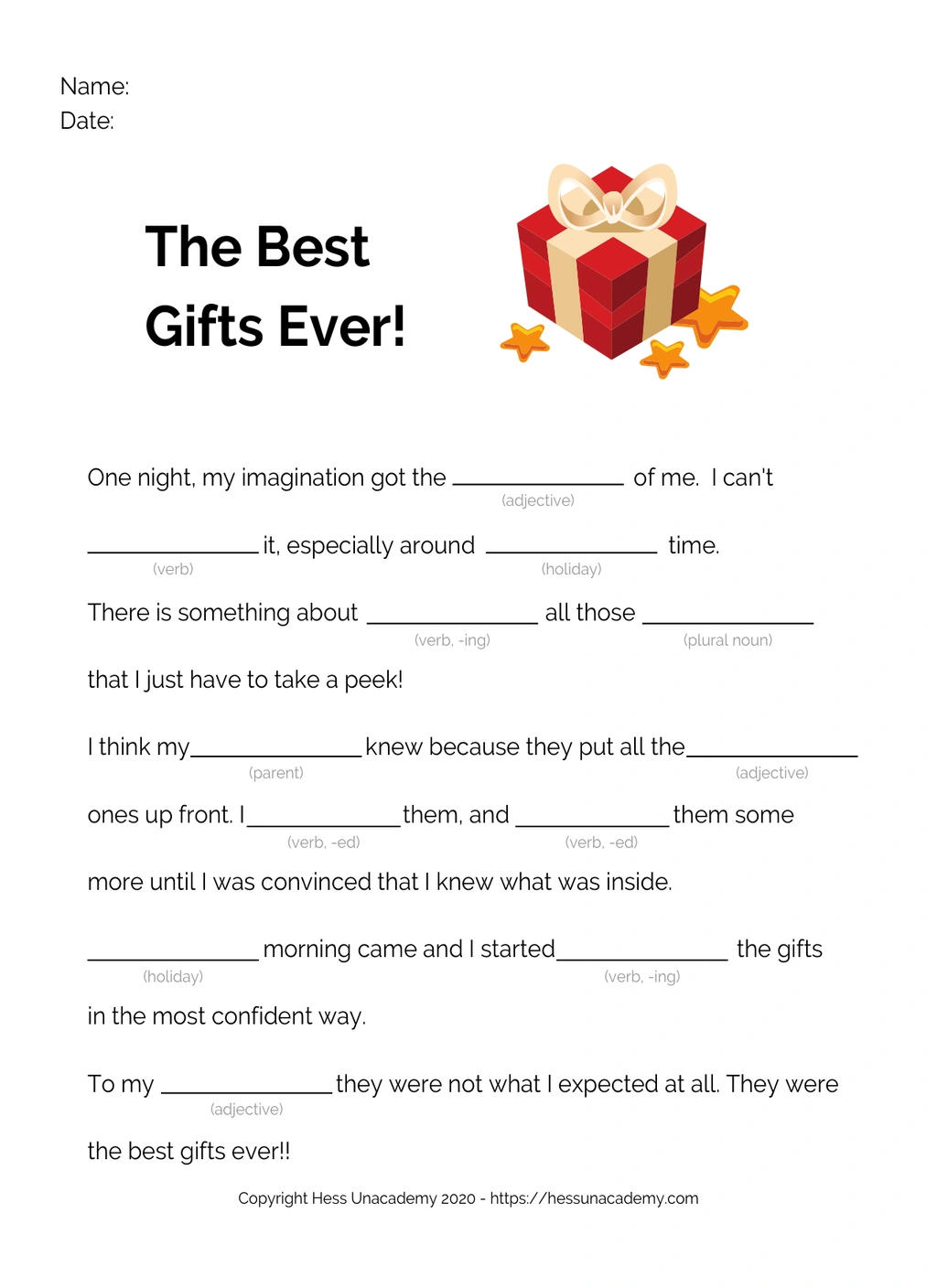 Fill in the Blank Christmas Gifts 1 Fill in the Blank Christmas Gifts