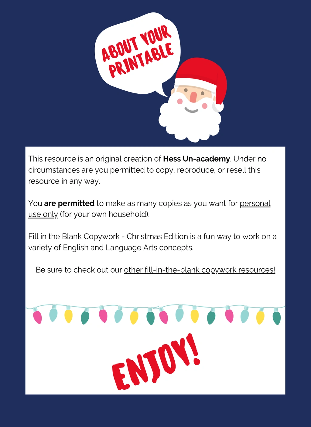 Holiday Themed Fill In The Blank Copywork Printable 2 Holiday Themed Fill In The Blank Copywork Printable - Image 2