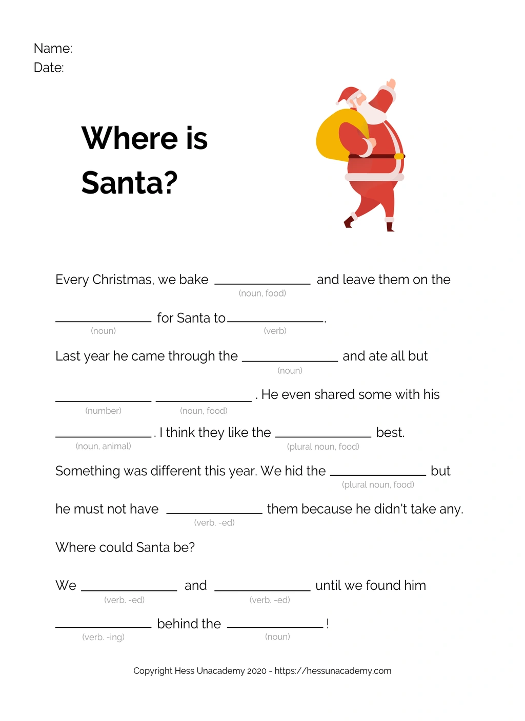 Fill in the Blank Where is Santa 1 Fill in the Blank Where is Santa