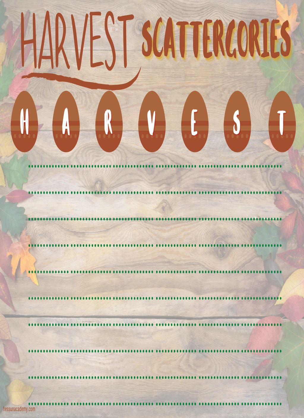 Harvest Scattergories (Reading) 1 Harvest Scattergories (Reading)