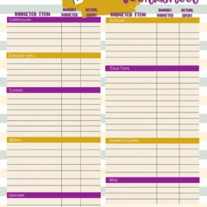 Homeschool Budget Worksheet